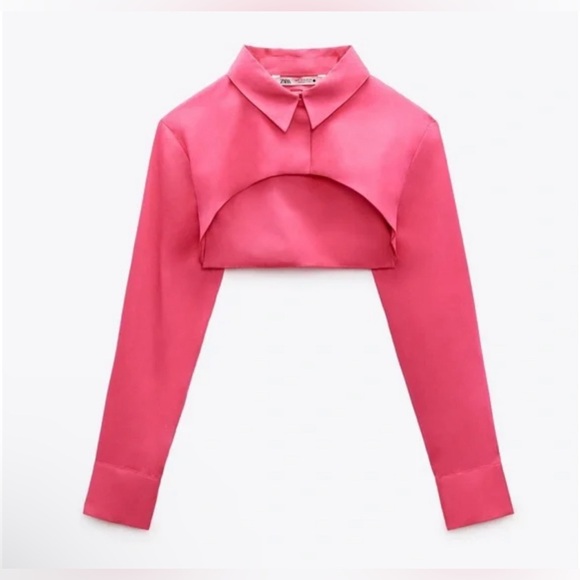 Zara Fuchsia🩷🩷🩷 Poplin Cropped Top - Size Large - NWT - Picture 5 of 7